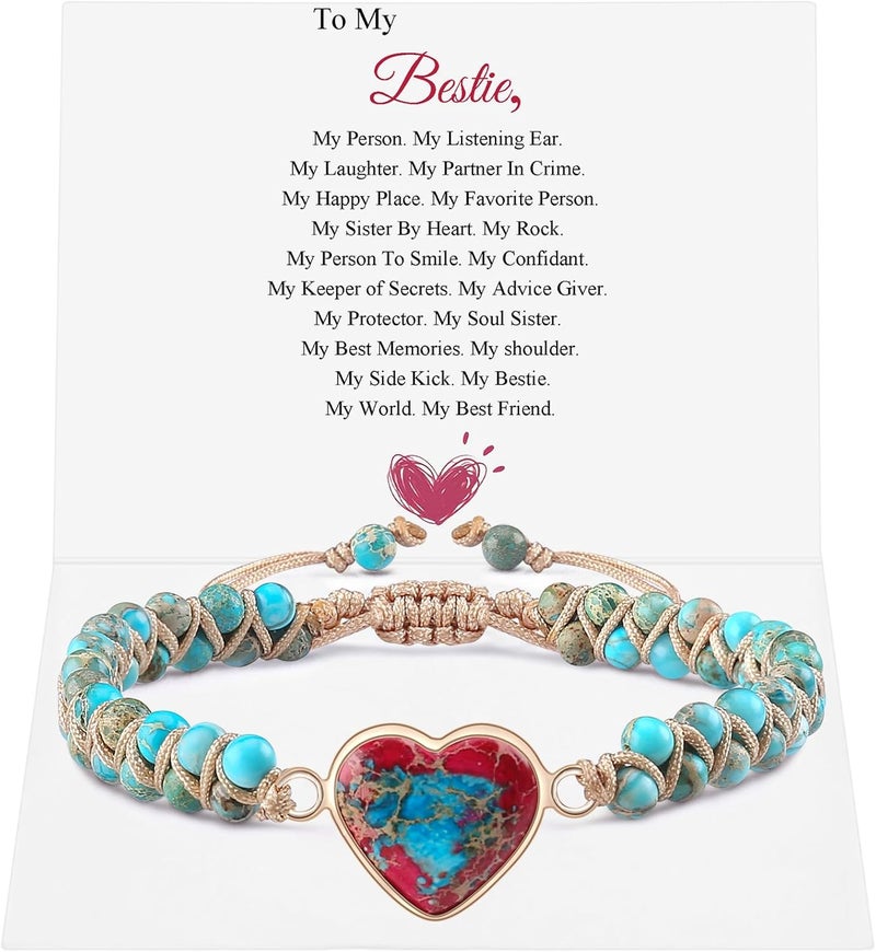 BABORI Jasper Heart Bracelet Adjustable Imperial Stone Beaded Braided Handmade Bracelet for Women Birthday Anniversary Mothers Day Christmas Graduation Jewelry Gifts for Her Mother Daughter - Image 1